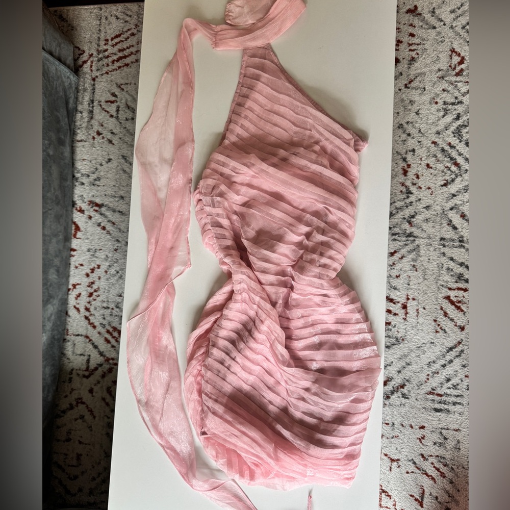 Pink high neck mini dress